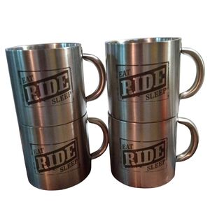 Set Of 4 Marlboro Vintage Stainless Steel Coffee Mugs